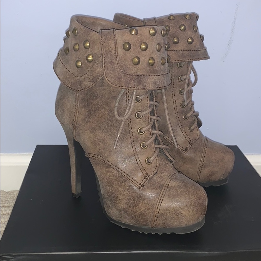 High Heel Brown Studded Booties
